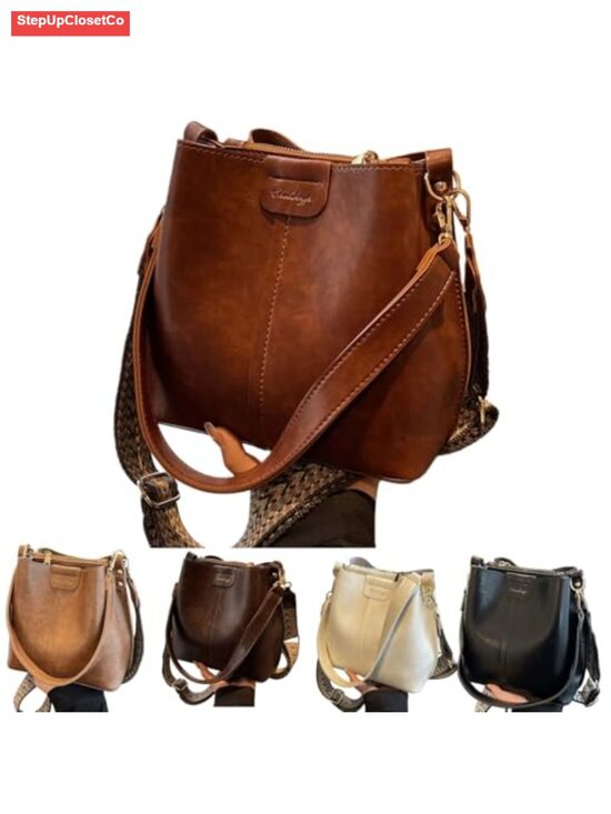 Handbags - Large Capacity Vintage Bucket Crossbody Bag for Women Adjustable Strap Travel